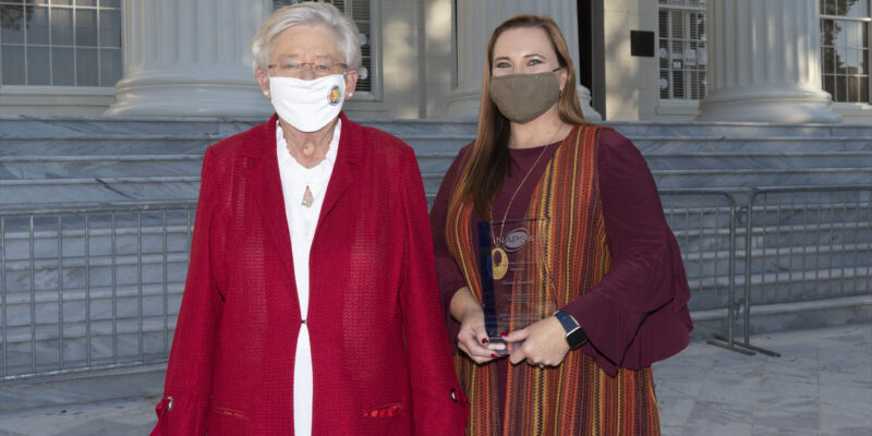Gov. Kay Ivey meets with 2020 Spirit of NAPSA Award winner Raven Boswell on Thursday, December 10, 2020, in Montgomery. (Governor's Office/Hal Yeager)